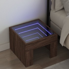 Mesita de noche con Infinity LED marrón roble 40x40x30