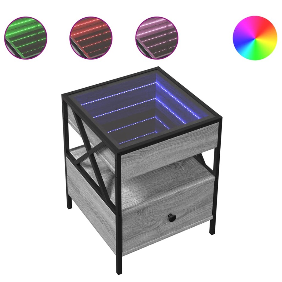 Mesa de centro con Infinity LED gris Sonoma 40x40x51