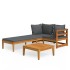 Muebles de jardín 3 pzas cojines gris oscuro madera de
