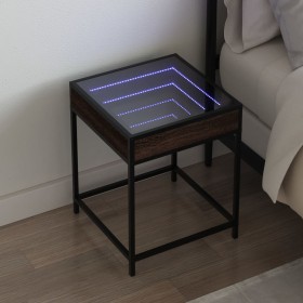 Mesita de noche con Infinity LED marrón roble 40x40x51