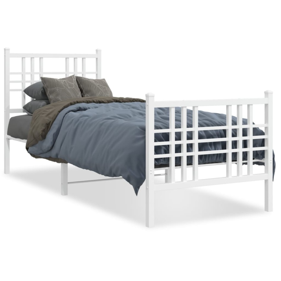 Estructura cama sin colchón con estribo metal blanco 75x190