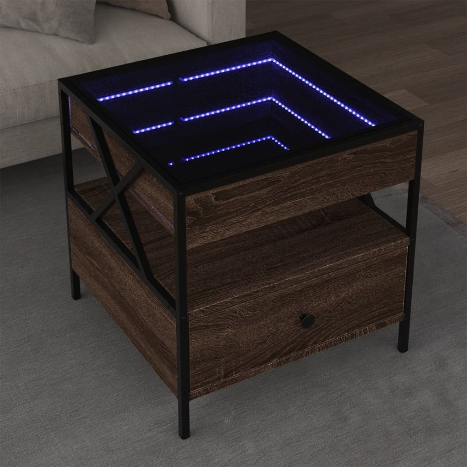 Mesa de centro con Infinity LED marrón roble 50x50x51