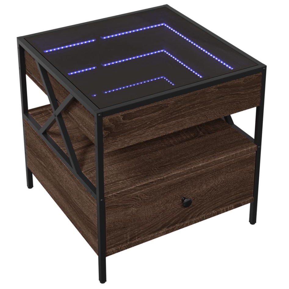 Mesa de centro con Infinity LED marrón roble 50x50x51