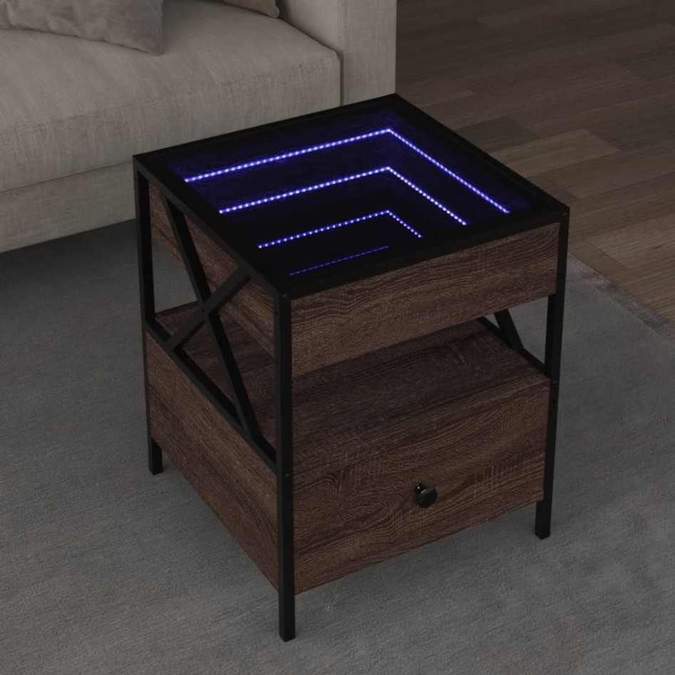 Mesa de centro con Infinity LED marrón roble 40x40x51