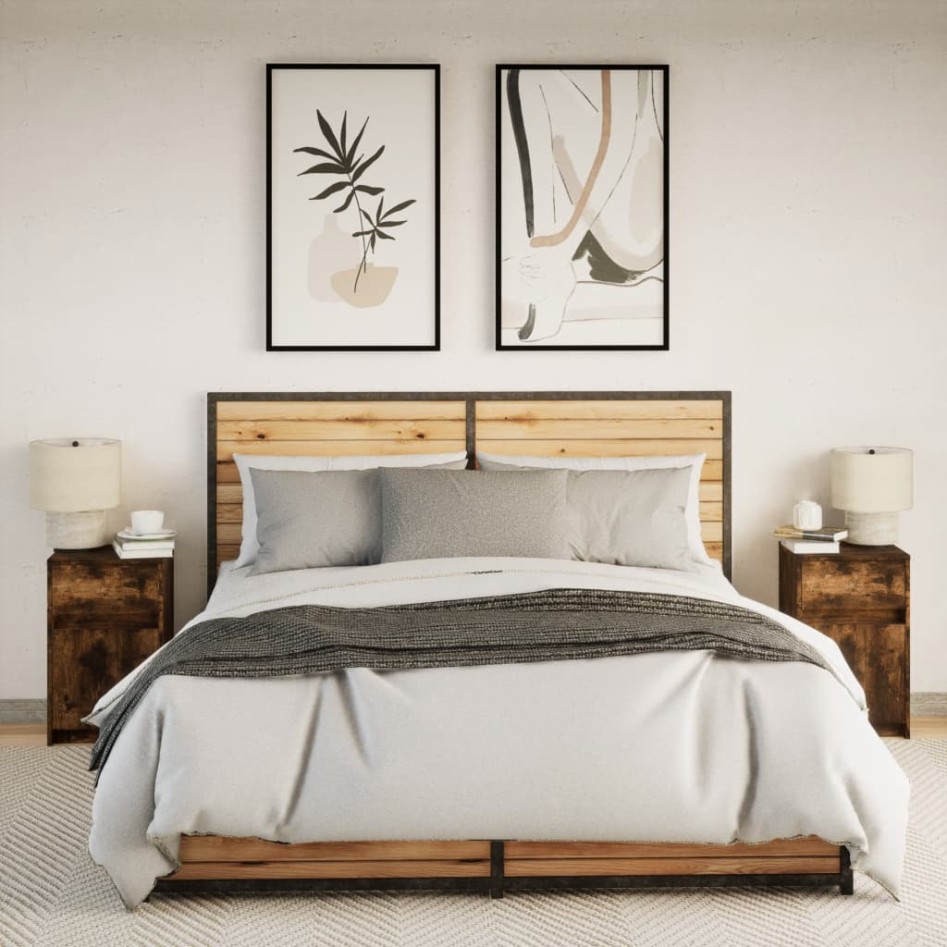 Mesita de noche luces LED 2 uds madera ingeniería roble