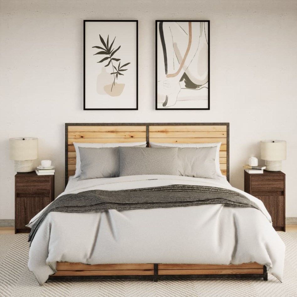 Mesitas de noche luces LED 2 uds madera ingeniería roble