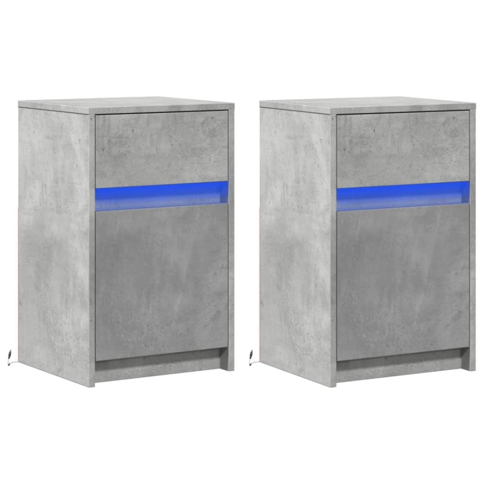 Mesita de noche luces LED 2 uds madera ingeniería gris