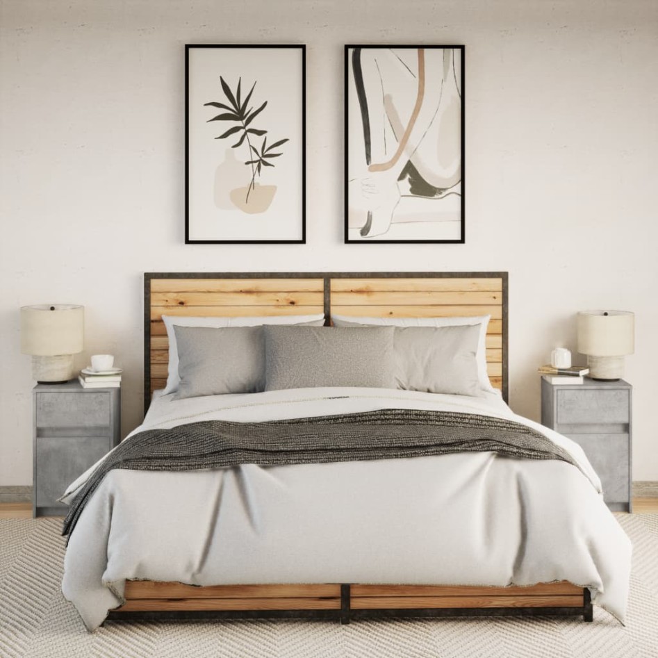 Mesita de noche luces LED 2 uds madera ingeniería gris