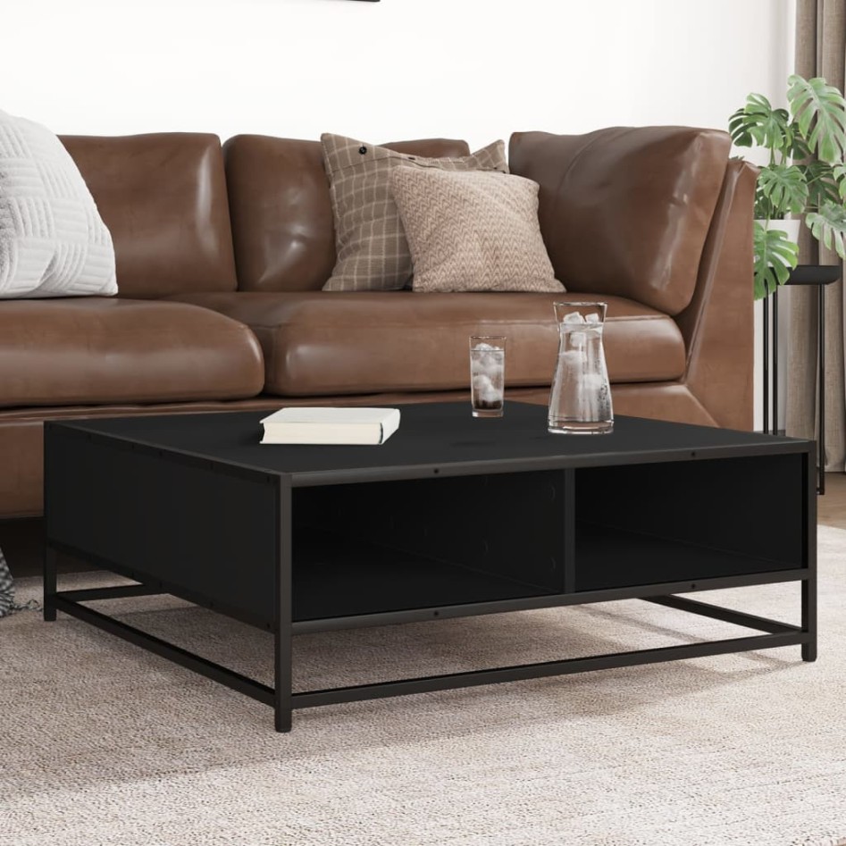 Mesa de centro madera de ingeniería y metal negro 80x80x30