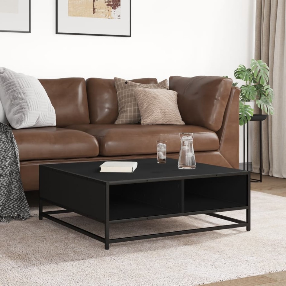 Mesa de centro madera de ingeniería y metal negro 80x80x30