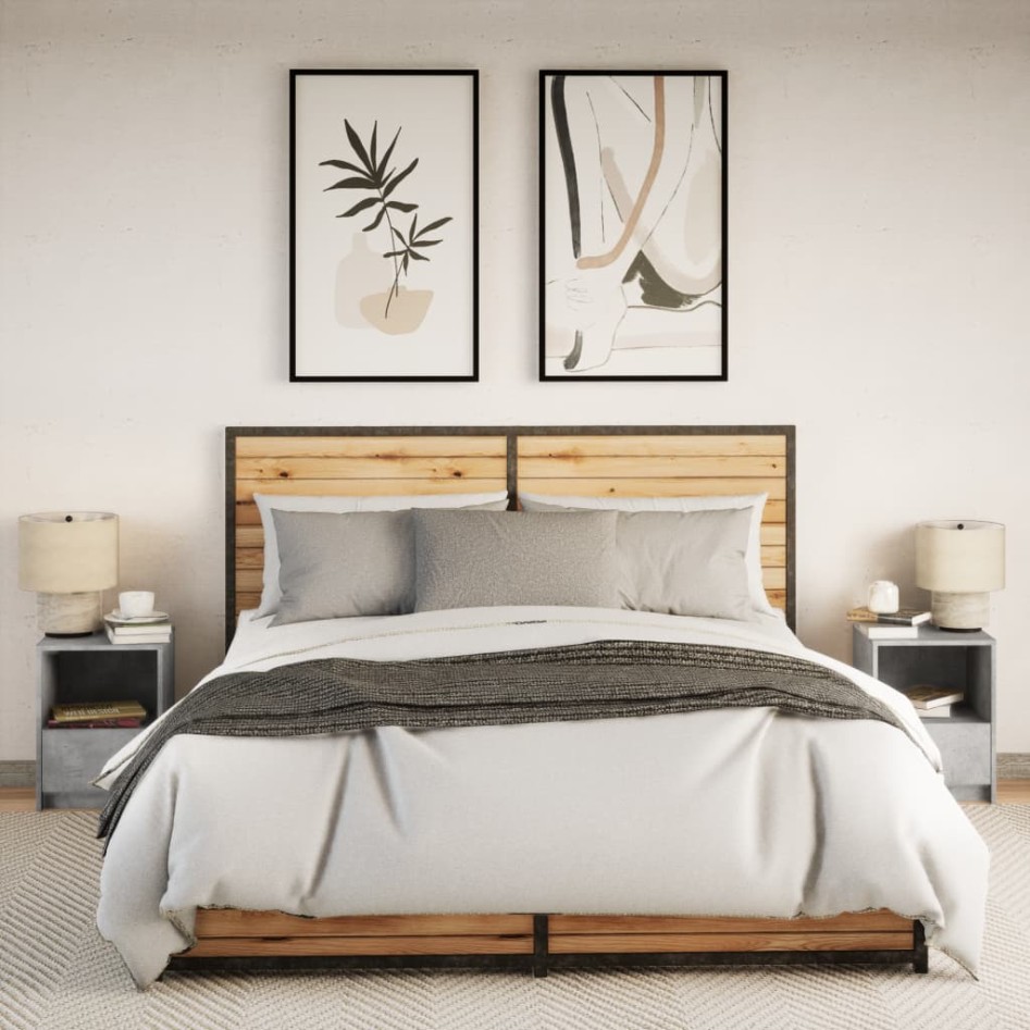 Mesita de noche luces LED 2 uds madera ingeniería gris