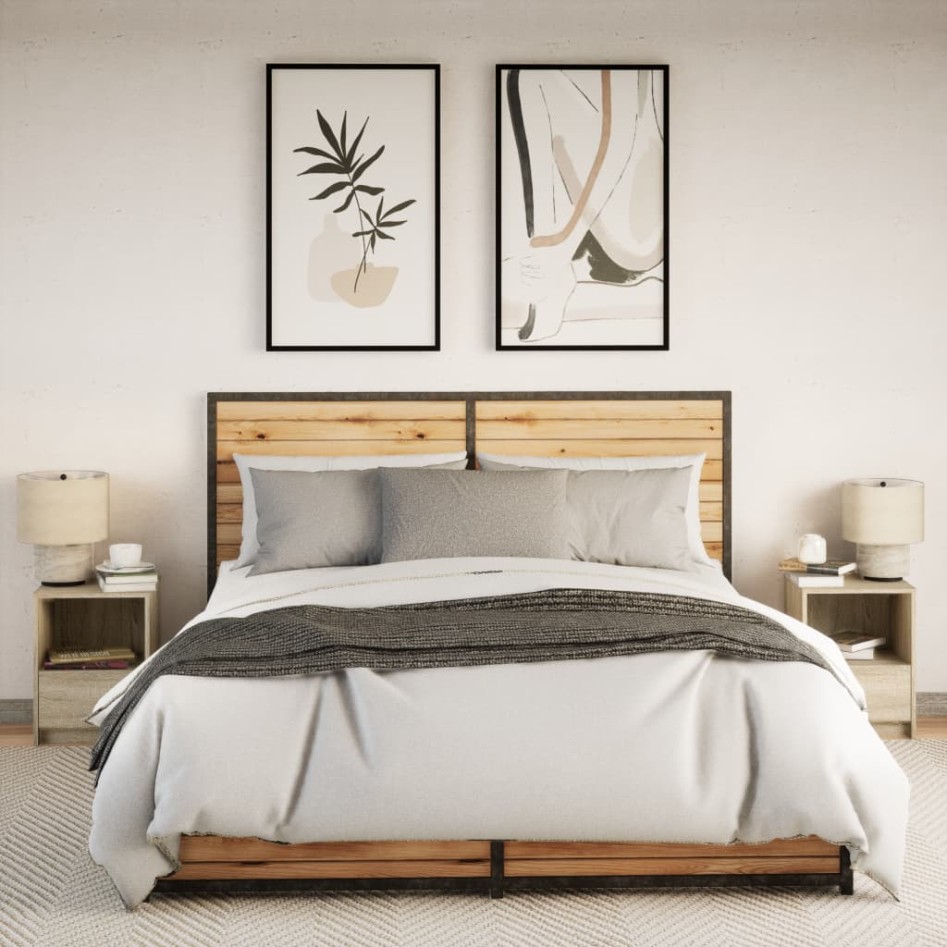 Mesitas de noche luces LED 2 uds madera ingeniería roble