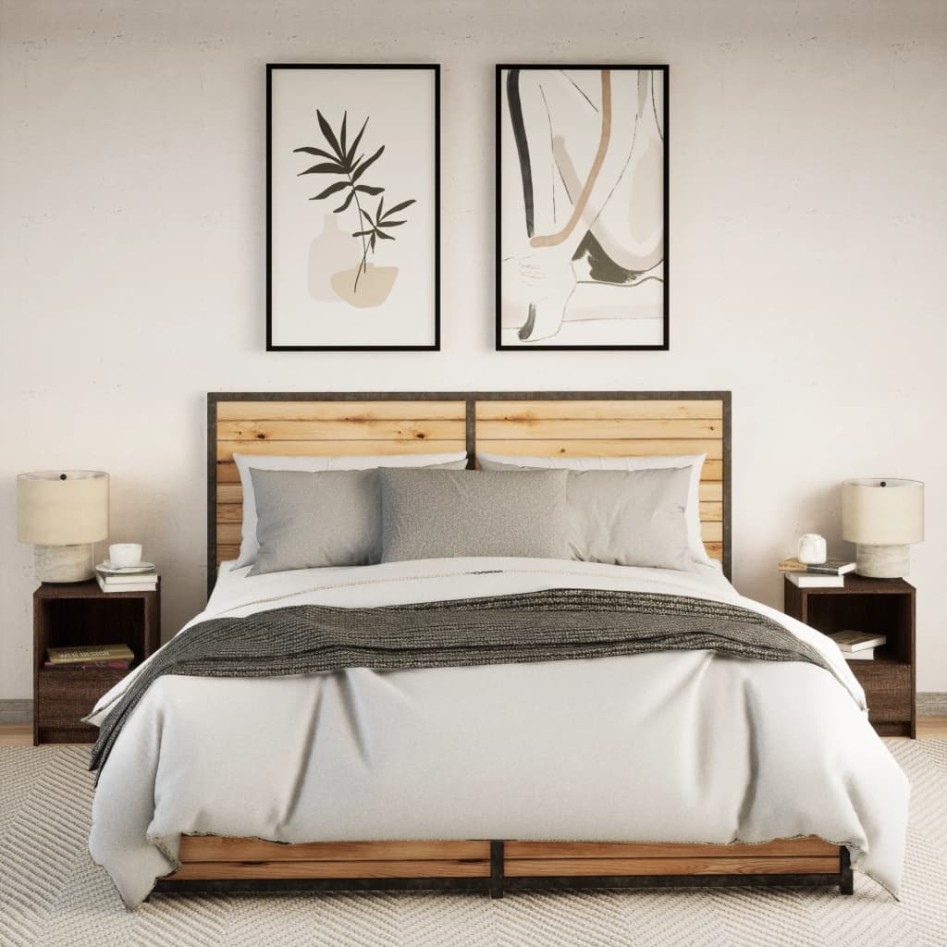 Mesitas de noche luces LED 2 uds madera ingeniería roble