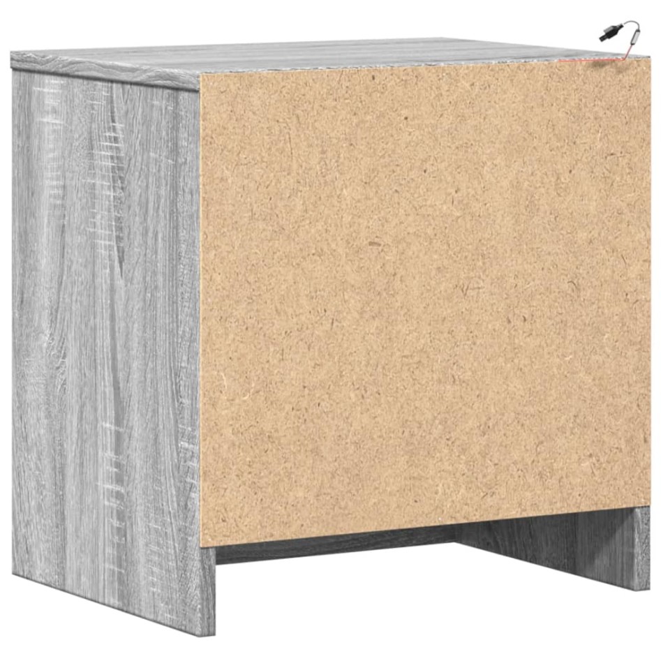 Mesitas de noche luces LED 2 uds madera ingeniería gris