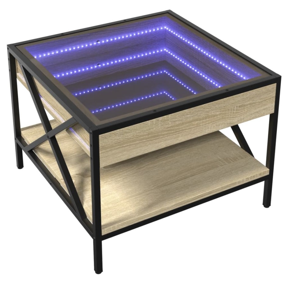 Mesa de centro con Infinity LED roble Sonoma 50x50x38