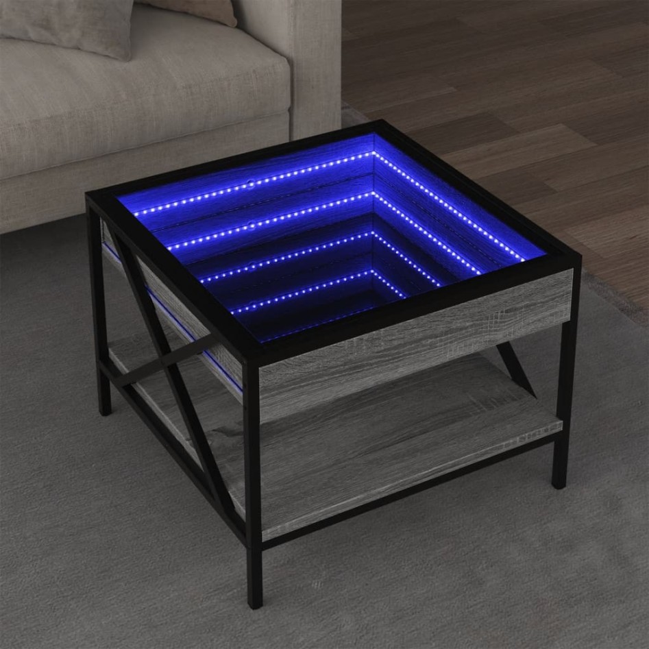 Mesa de centro con Infinity LED gris Sonoma 50x50x38