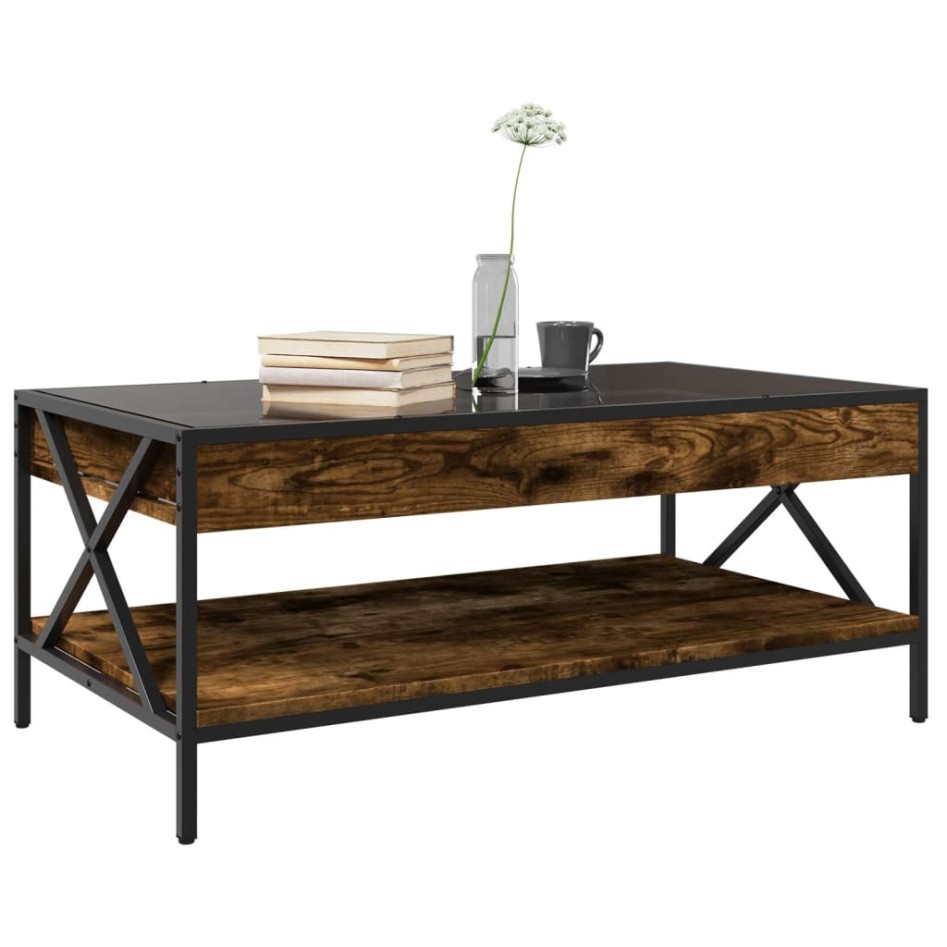 Mesa de centro con Infinity LED roble ahumado 90x50x38