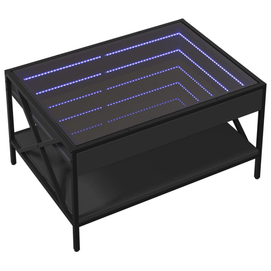 Mesa de centro con Infinity LED negro 70x50x38
