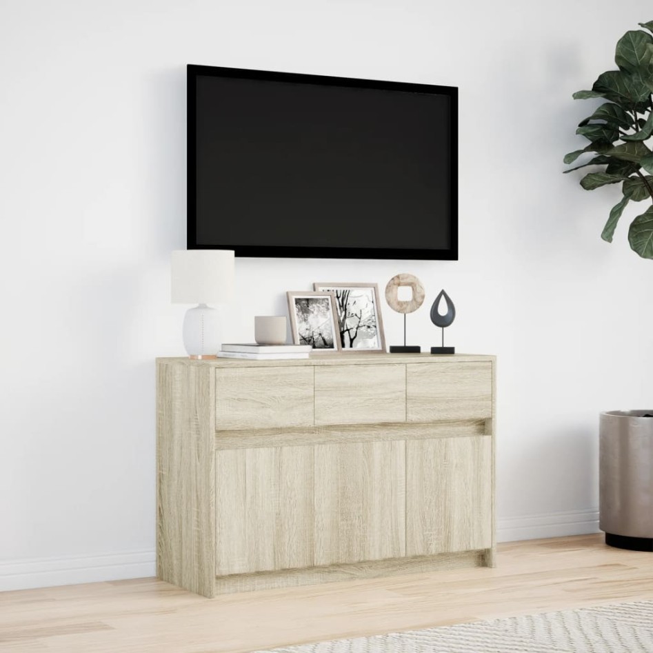 Mueble de TV LED madera de ingeniería roble Sonoma 91x34x61