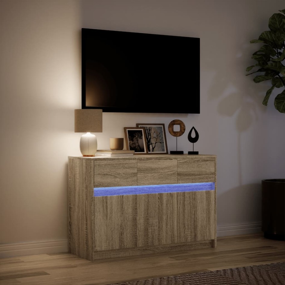 Mueble de TV LED madera de ingeniería roble Sonoma 91x34x61