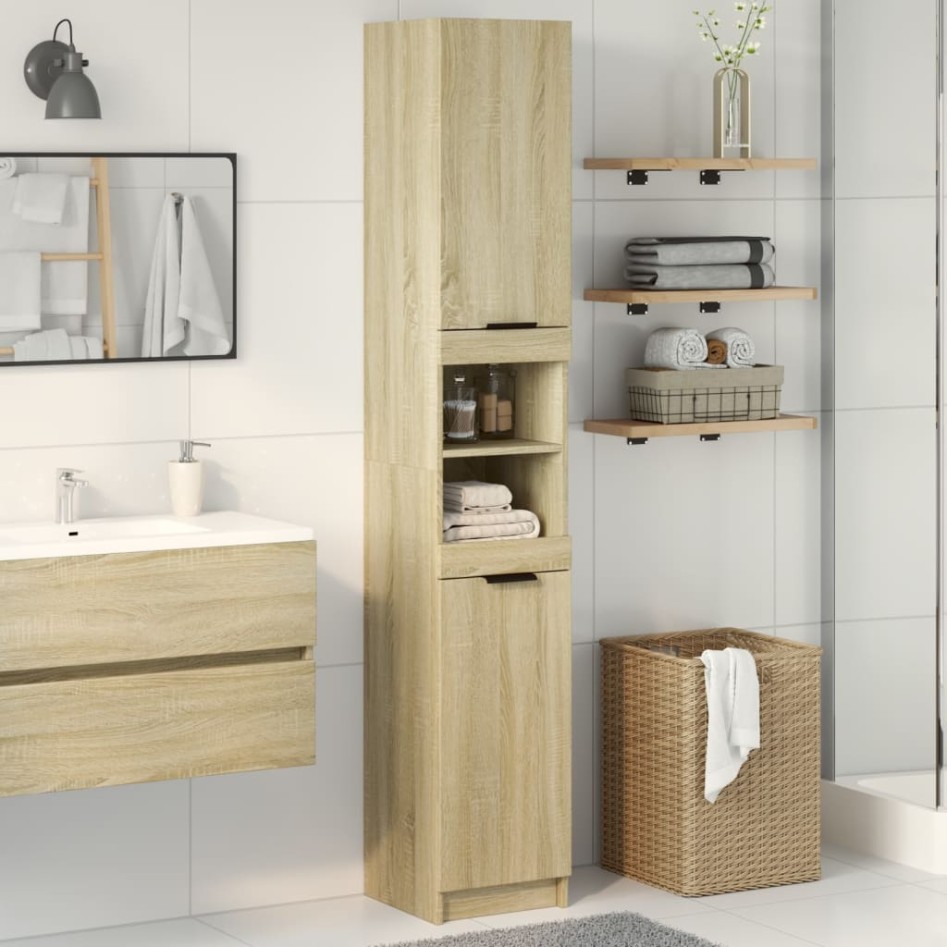 Armario de baño madera ingeniería roble Sonoma 32x34x188,5