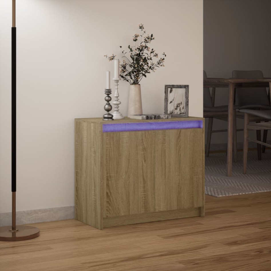 Aparador con LED madera de ingeniería roble Sonoma 72x34x61