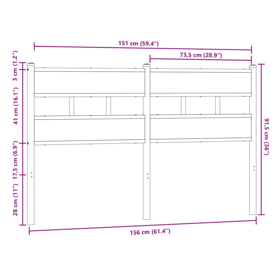 Cabecero de acero y madera de ingeniería marrón roble 150