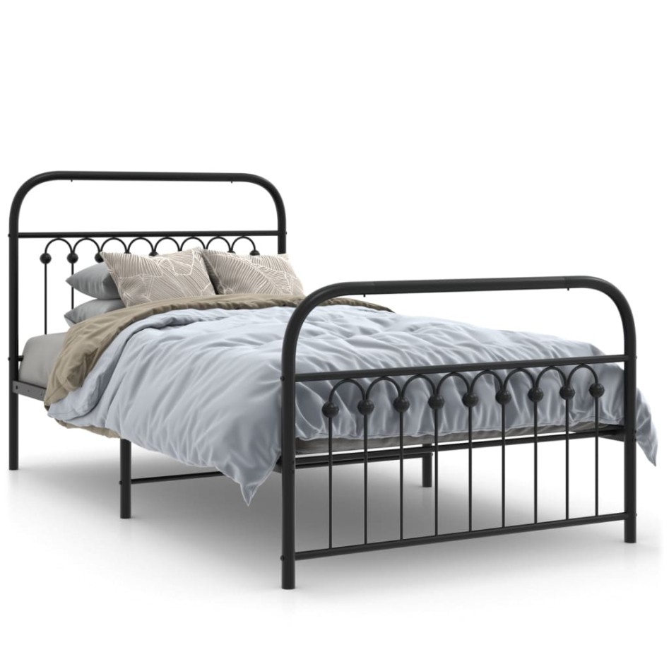 Estructura cama sin colchón con estribo metal negro 100x190