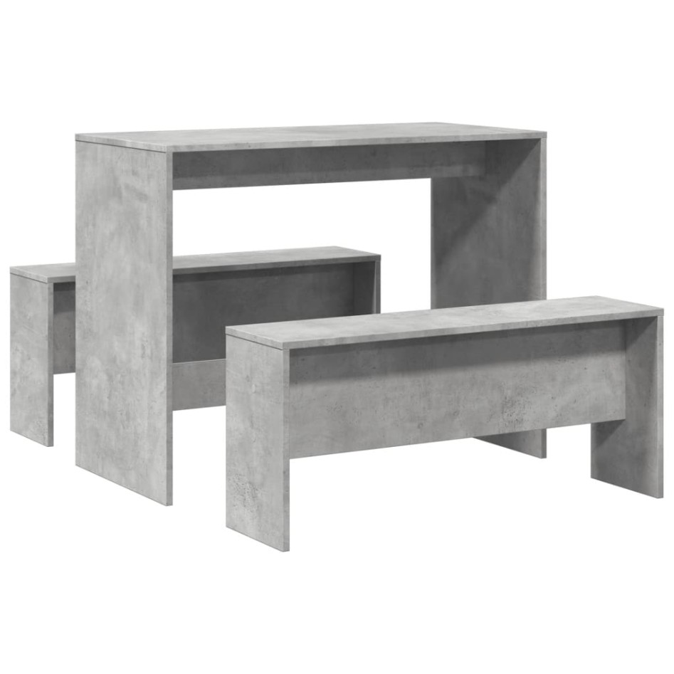 Mesa y bancos de comedor 3 pzas madera ingeniería gris