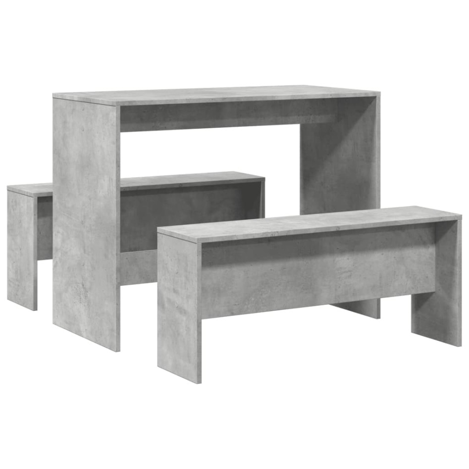 Mesa y bancos de comedor 3 pzas madera ingeniería gris
