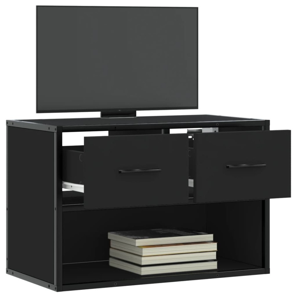 Mueble de TV metal y madera de ingeniería negro 60x31x39,5