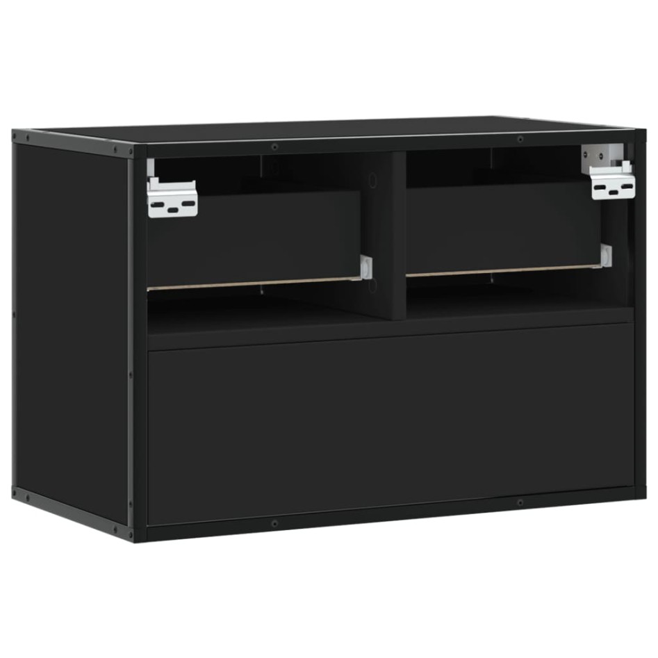 Mueble de TV metal y madera de ingeniería negro 60x31x39,5