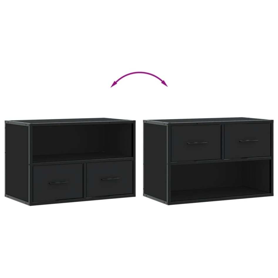 Mueble de TV metal y madera de ingeniería negro 60x31x39,5