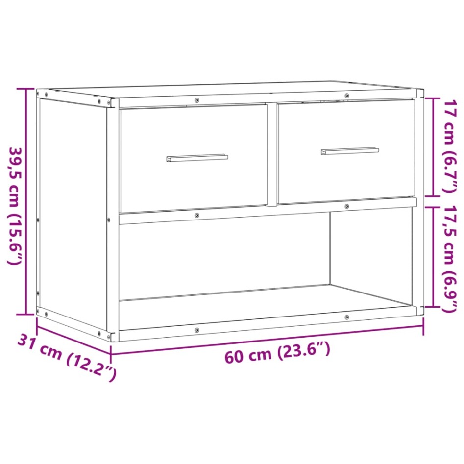 Mueble de TV metal y madera de ingeniería negro 60x31x39,5
