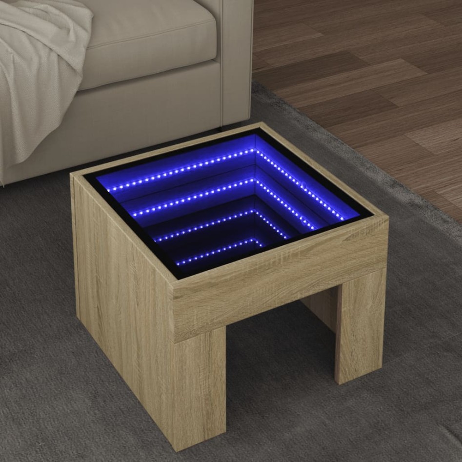 Mesa de centro con Infinity LED roble Sonoma 40x40x30
