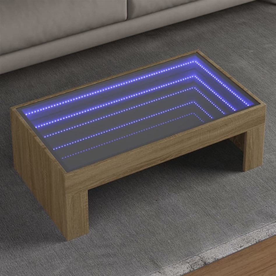 Mesa de centro con Infinity LED roble Sonoma 90x50x30