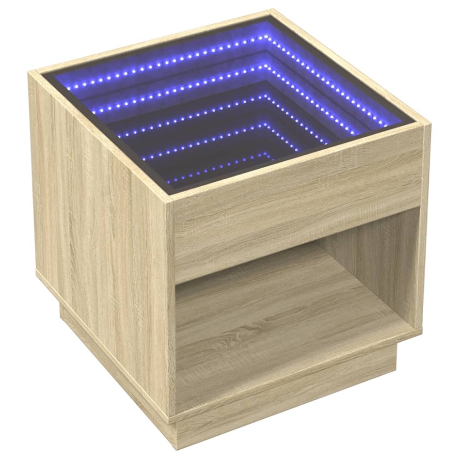 Mesa de centro con Infinity LED roble Sonoma 50x50x50