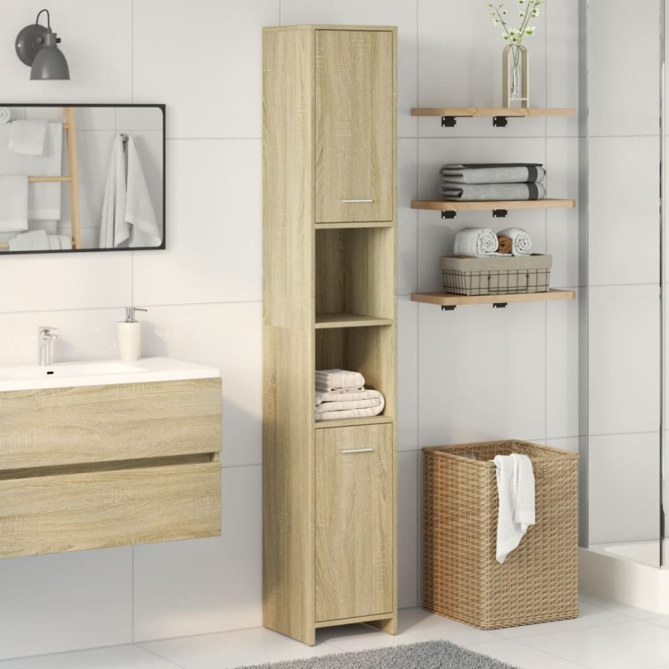 Armario de baño madera contrachapada color roble 30x30x183,5