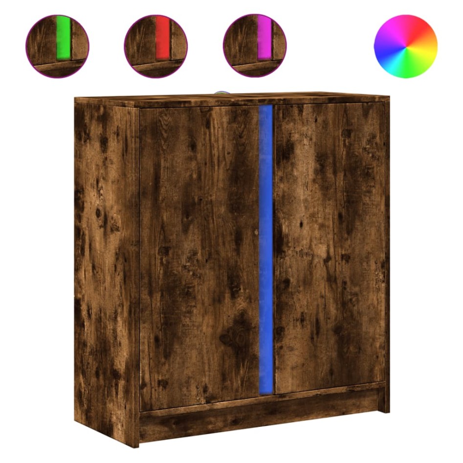 Aparador con LED madera ingeniería roble ahumado 77x34x85