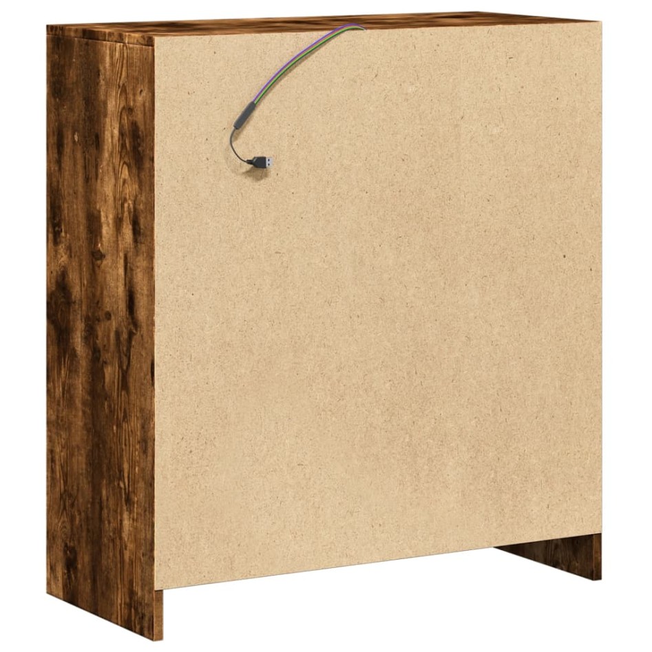 Aparador con LED madera ingeniería roble ahumado 77x34x85