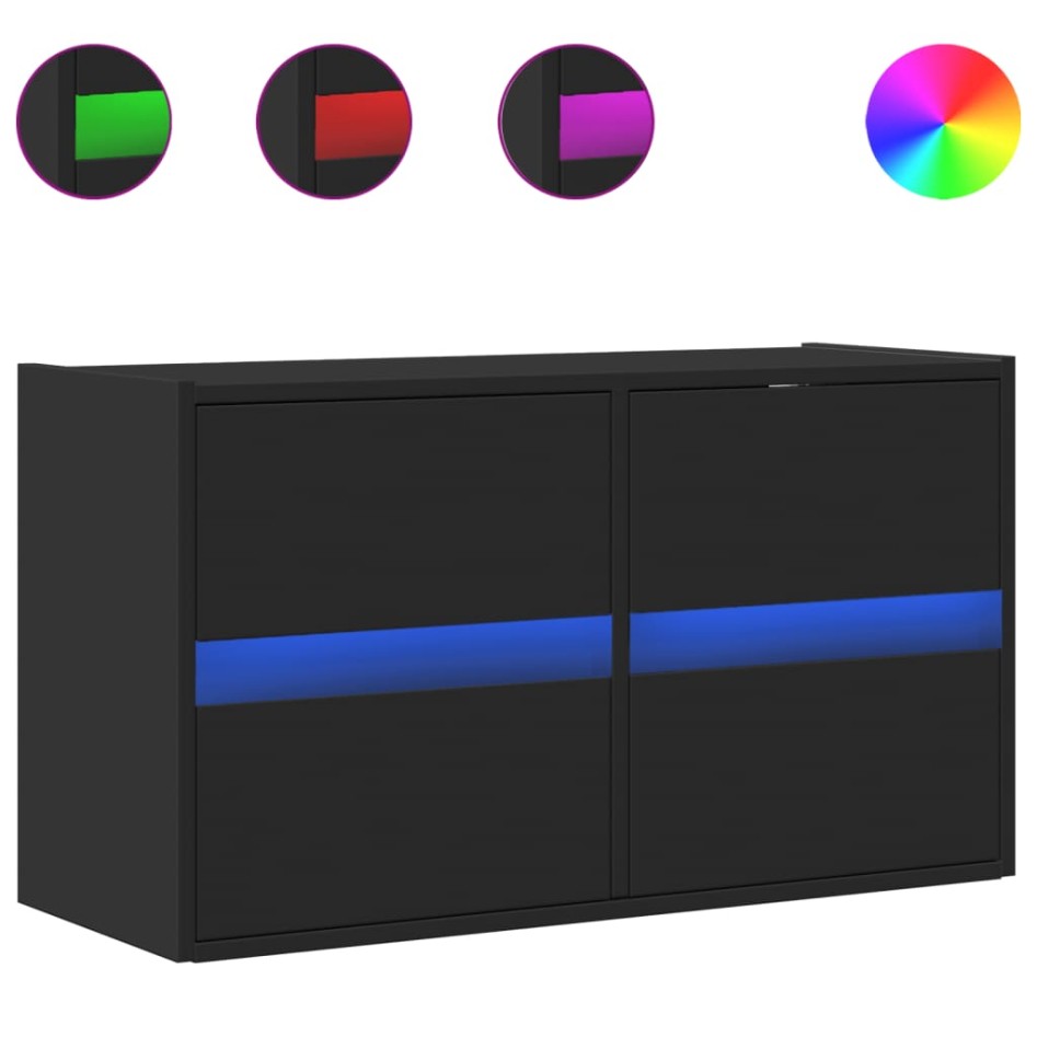 Mueble de TV de pared con luces LED negro 80x31x45