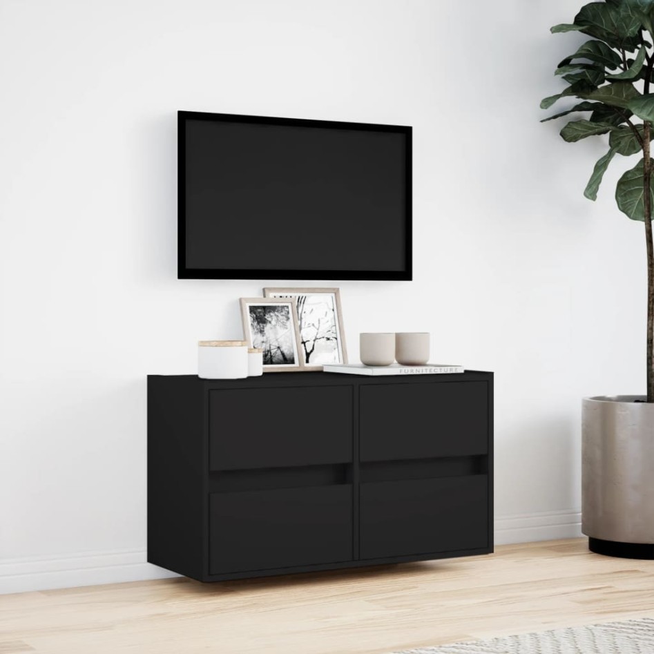 Mueble de TV de pared con luces LED negro 80x31x45