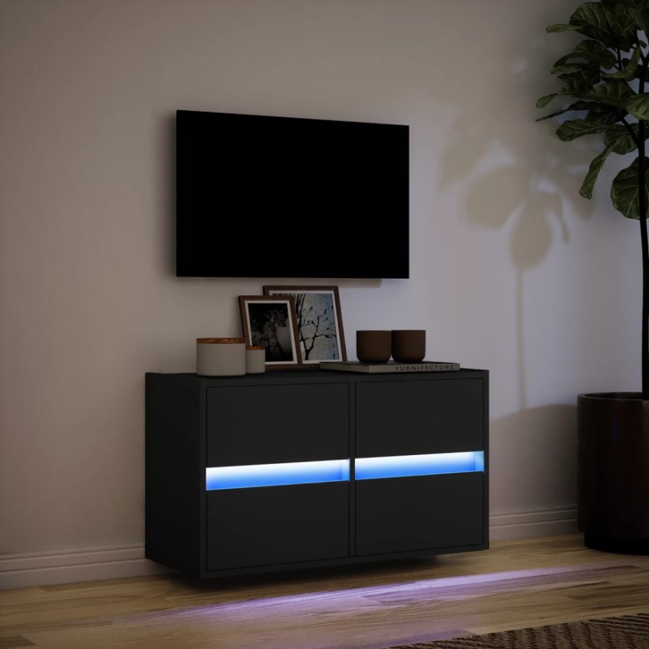Mueble de TV de pared con luces LED negro 80x31x45