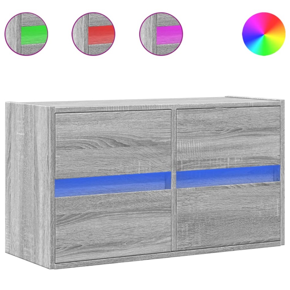 Mueble de TV de pared con luces LED gris Sonoma 80x31x45