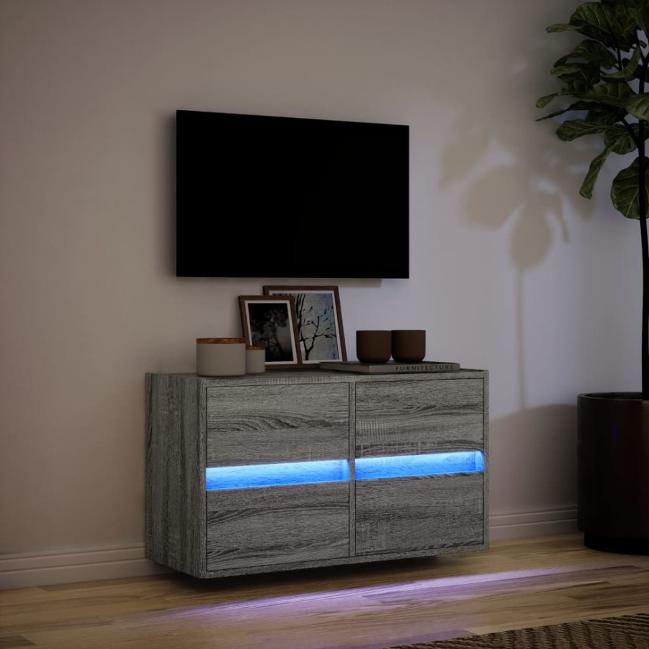Mueble de TV de pared con luces LED gris Sonoma 80x31x45