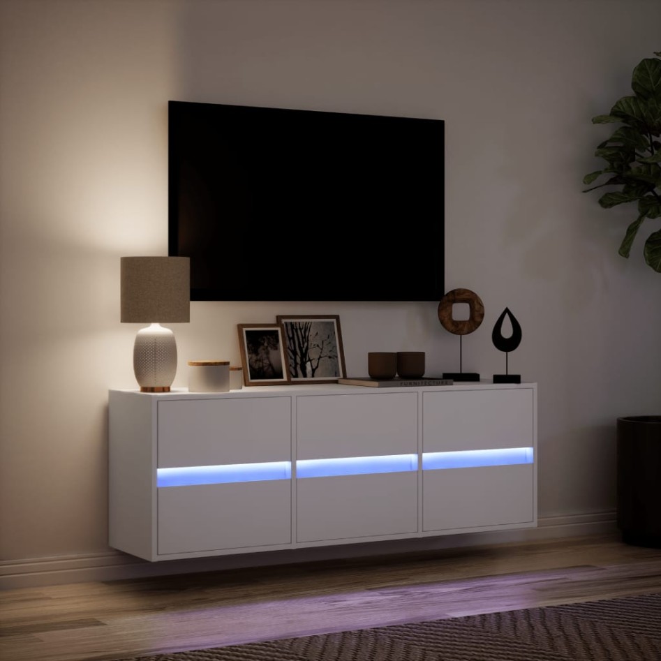 Mueble de TV de pared con luces LED blanco 130x31x45