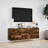 Mueble de TV de pared con luces LED roble ahumado 130x31x45