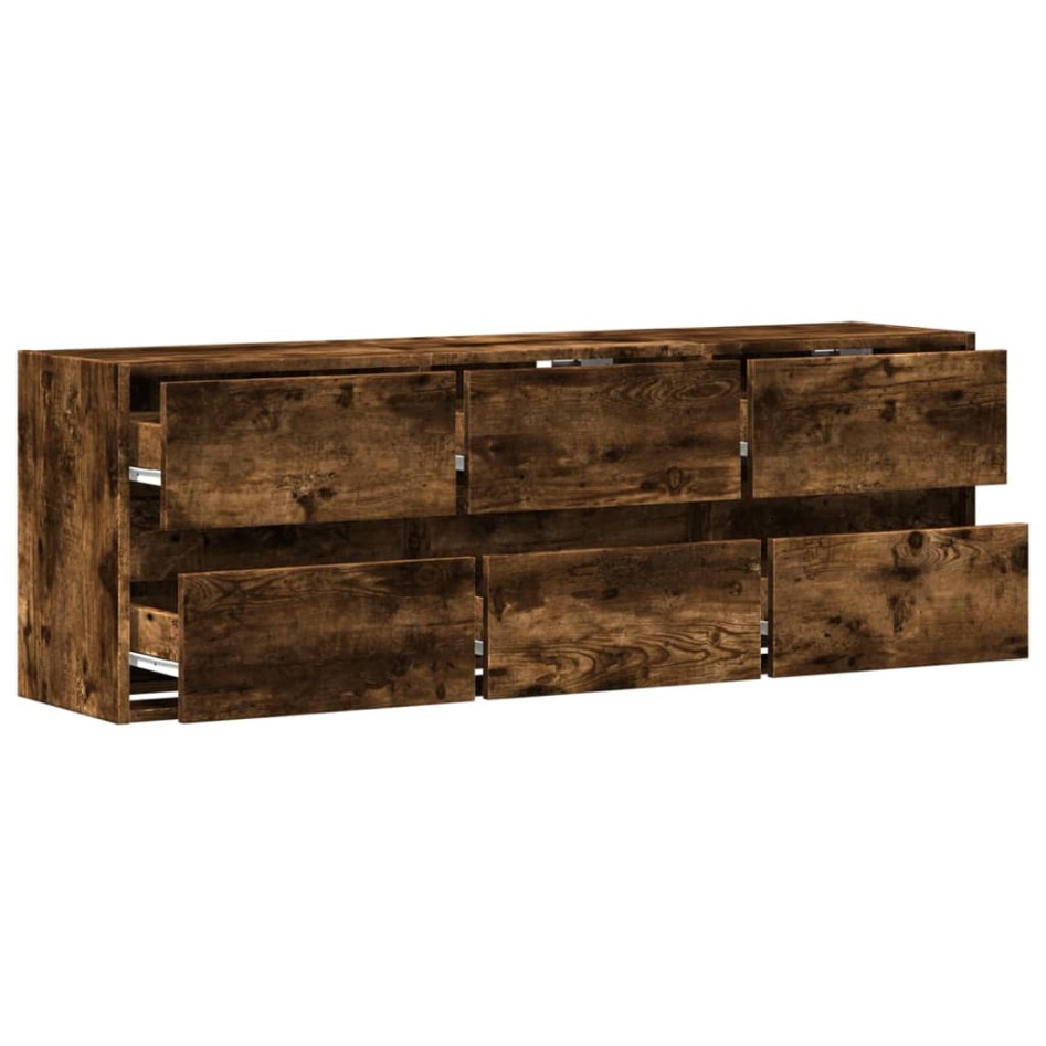 Mueble de TV de pared con luces LED roble ahumado 130x31x45