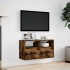 Muebles TV de pared luces LED 2 uds roble ahumado 41x31x45