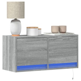 Mueble de TV de pared con luces LED gris Sonoma 80x31x35